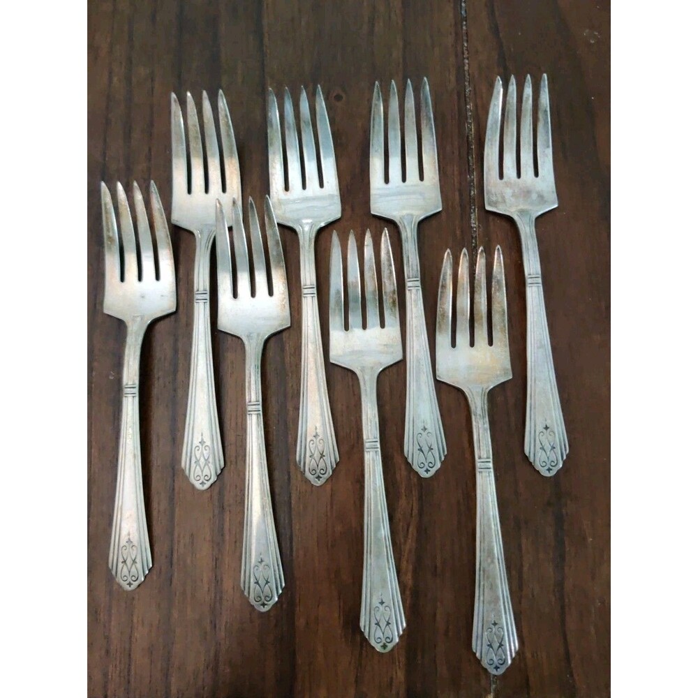 VTG 1929 R.C.C.O. Crusader Silver Plate Set of 8 Salad Forks